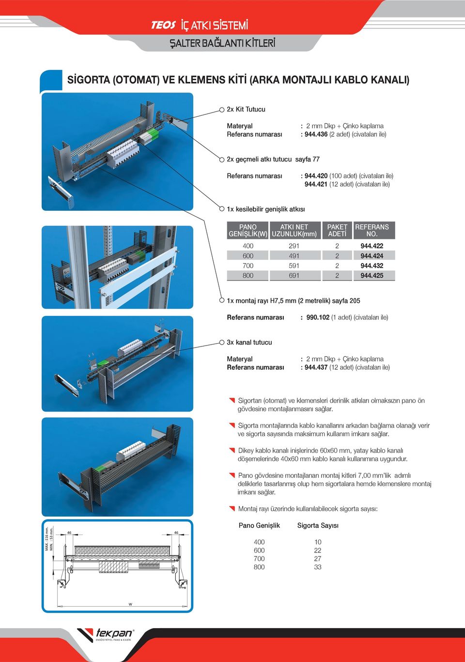42 (2 adet) (civataları ile) x kesilebilir genişlik atkısı PANO ATKI NET PAKET REFERANS GENİŞLİK(W) UZUNLUK(mm) ADETİ NO. 400 29 2 944.422 600 49 2 944.424 700 59 2 944.432 800 69 2 944.