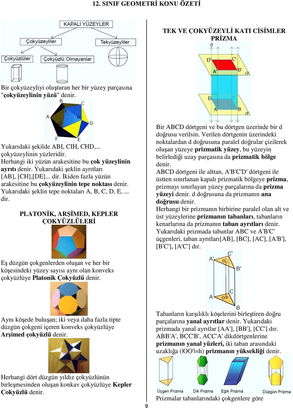 Yukarıdaki şeklin tepe noktaları A, B, C, D, E,... dir. PLATONİK, ARŞİMED, KEPLER ÇOKYÜZLÜLERİ Bir ABCD dörtgeni ve bu dörtgen üzerinde bir d doğrusu verilsin.