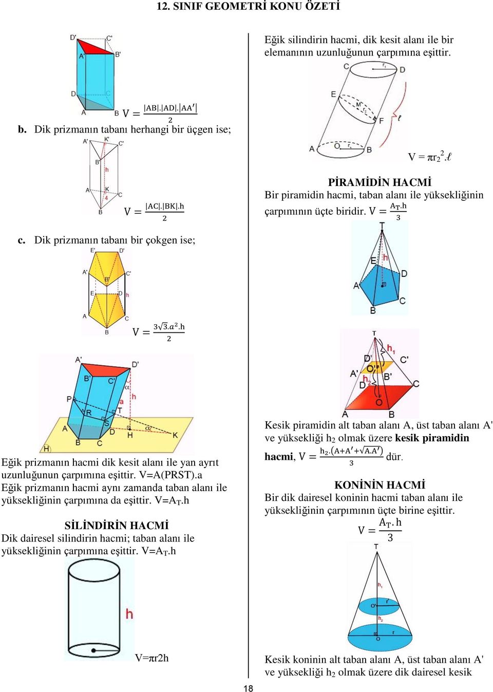 Dik prizmanın tabanı bir çokgen ise; Eğik prizmanın hacmi dik kesit alanı ile yan ayrıt uzunluğunun çarpımına eşittir. V=A(PRST).