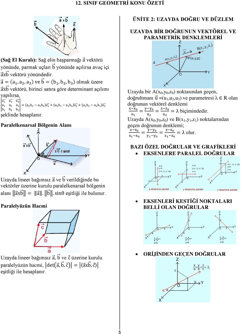 Paralelkenarsal Bölgenin Alanı Uzayda bir A(x 0,y 0,z 0 ) noktasından geçen, doğrultmanı =(u 1,u 2,u 3 ) ve parametresi λ R olan doğrunun vektörel denklemi biçimindedir.