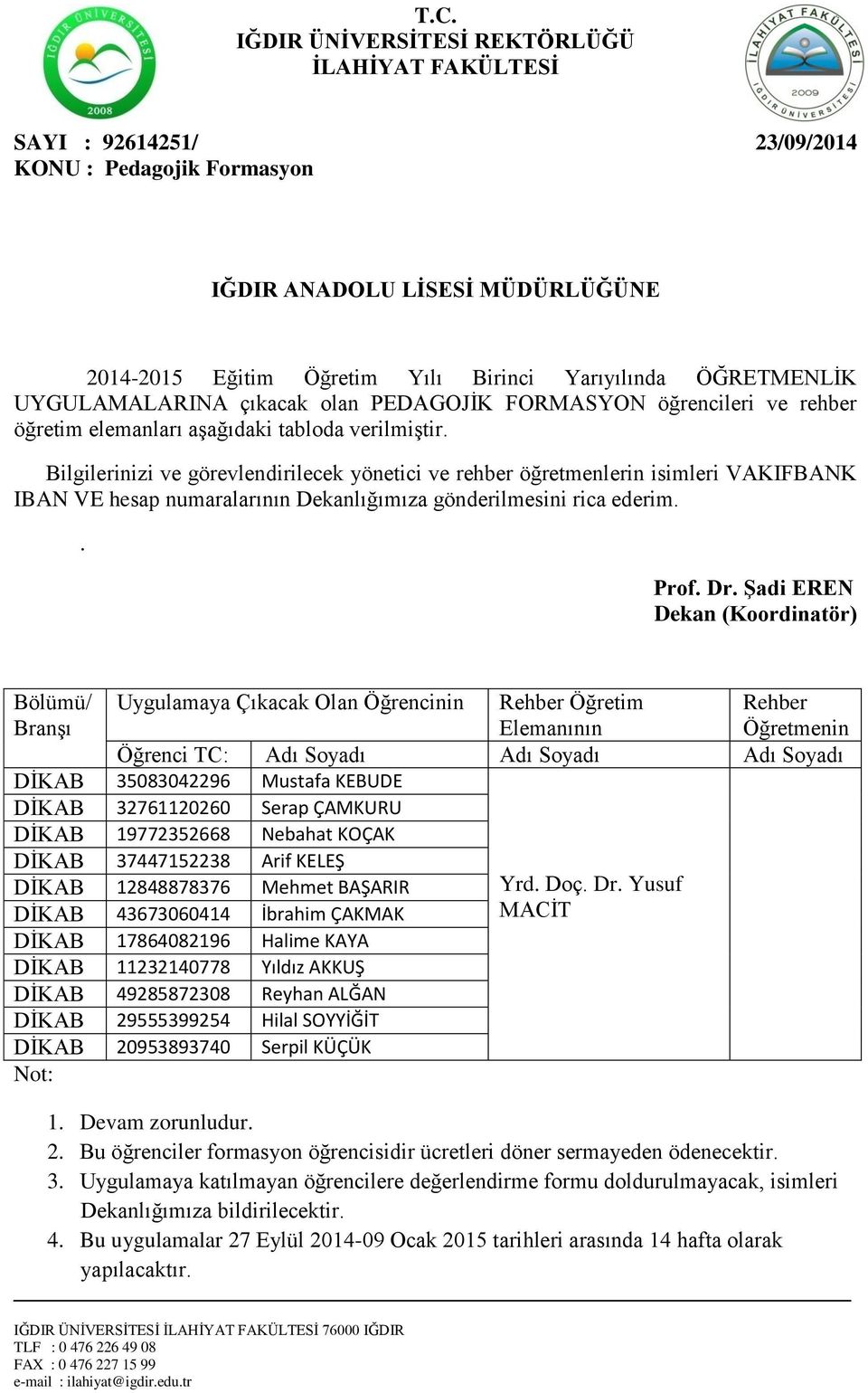 Mehmet BAŞARIR Yrd Doç Dr Yusuf DĠKAB 43673060414 İbrahim ÇAKMAK MACĠT DĠKAB 17864082196 Halime KAYA DĠKAB