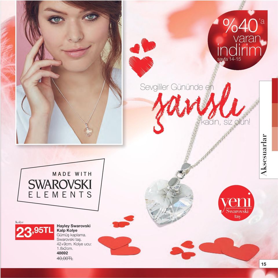 Aksesuarlar Kolye 23,95TL Hayley Swarovski Kalp Kolye Gümüş