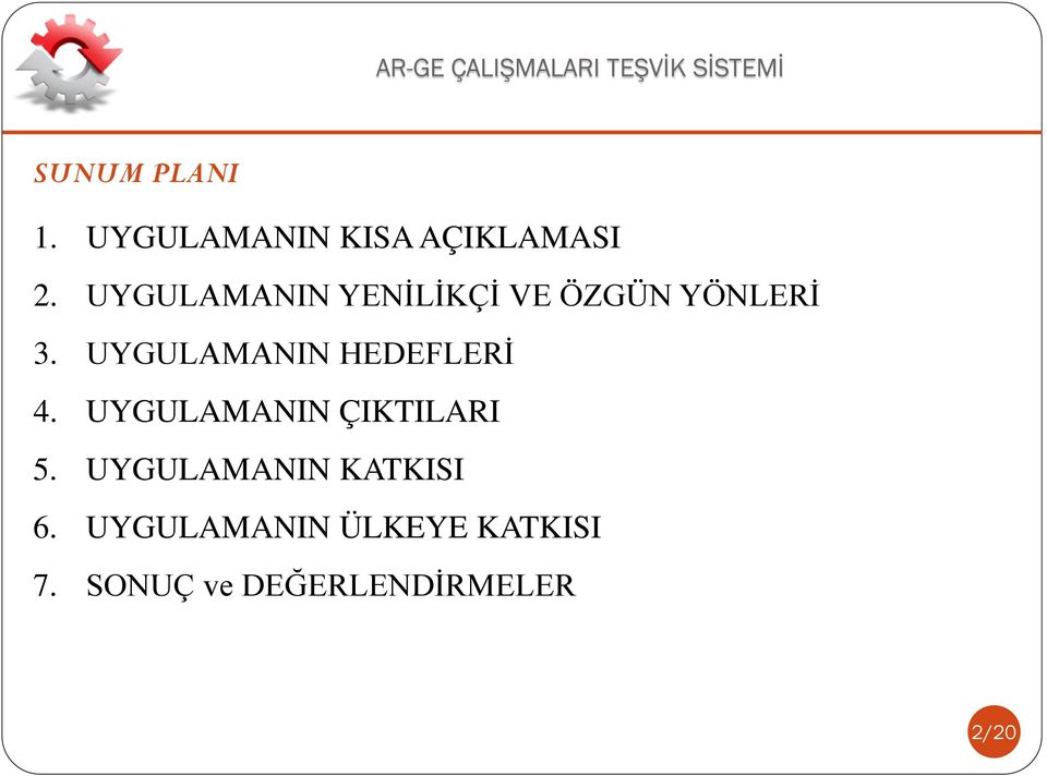 UYGULAMANIN HEDEFLERİ 4. UYGULAMANIN ÇIKTILARI 5.