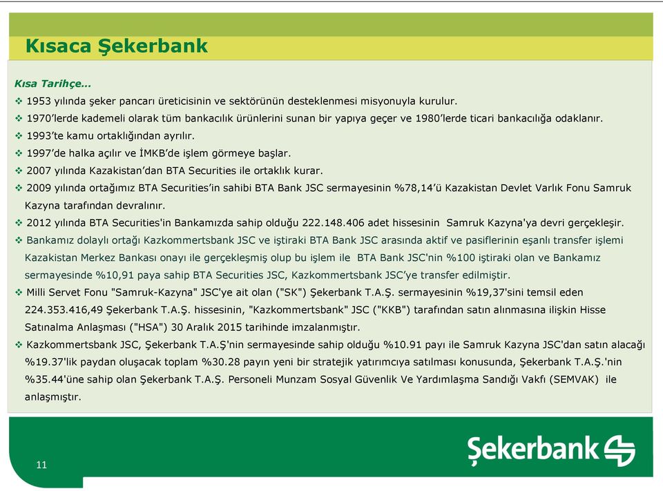 1997 de halka açılır ve İMKB de işlem görmeye başlar. 2007 yılında Kazakistan dan BTA Securities ile ortaklık kurar.