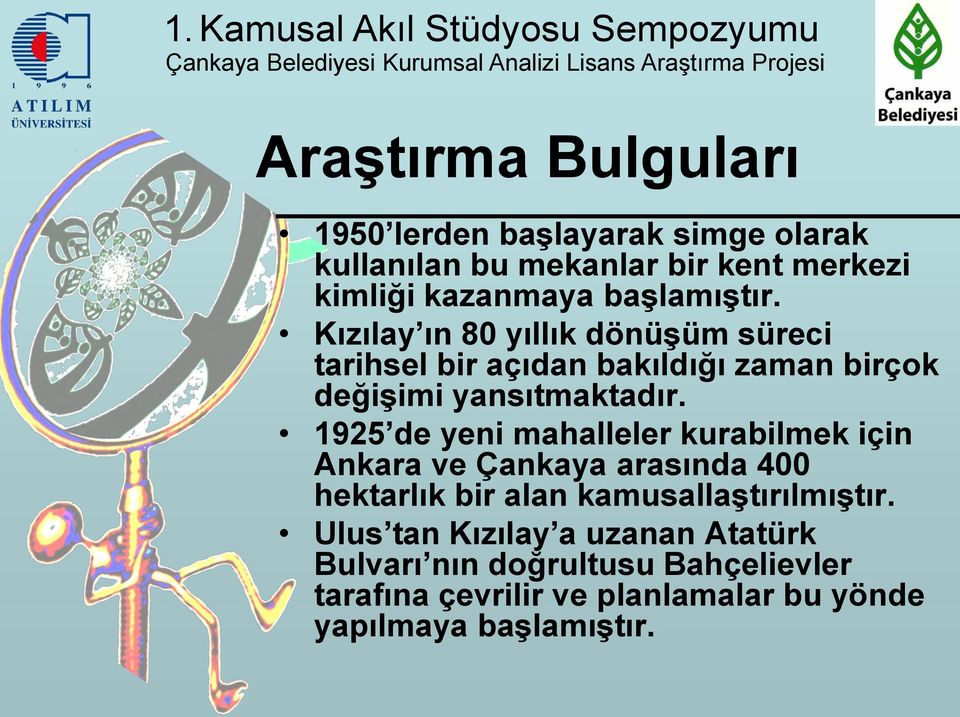 1925 de yeni mahalleler kurabilmek için Ankara ve Çankaya arasında 400 hektarlık bir alan kamusallaģtırılmıģtır.