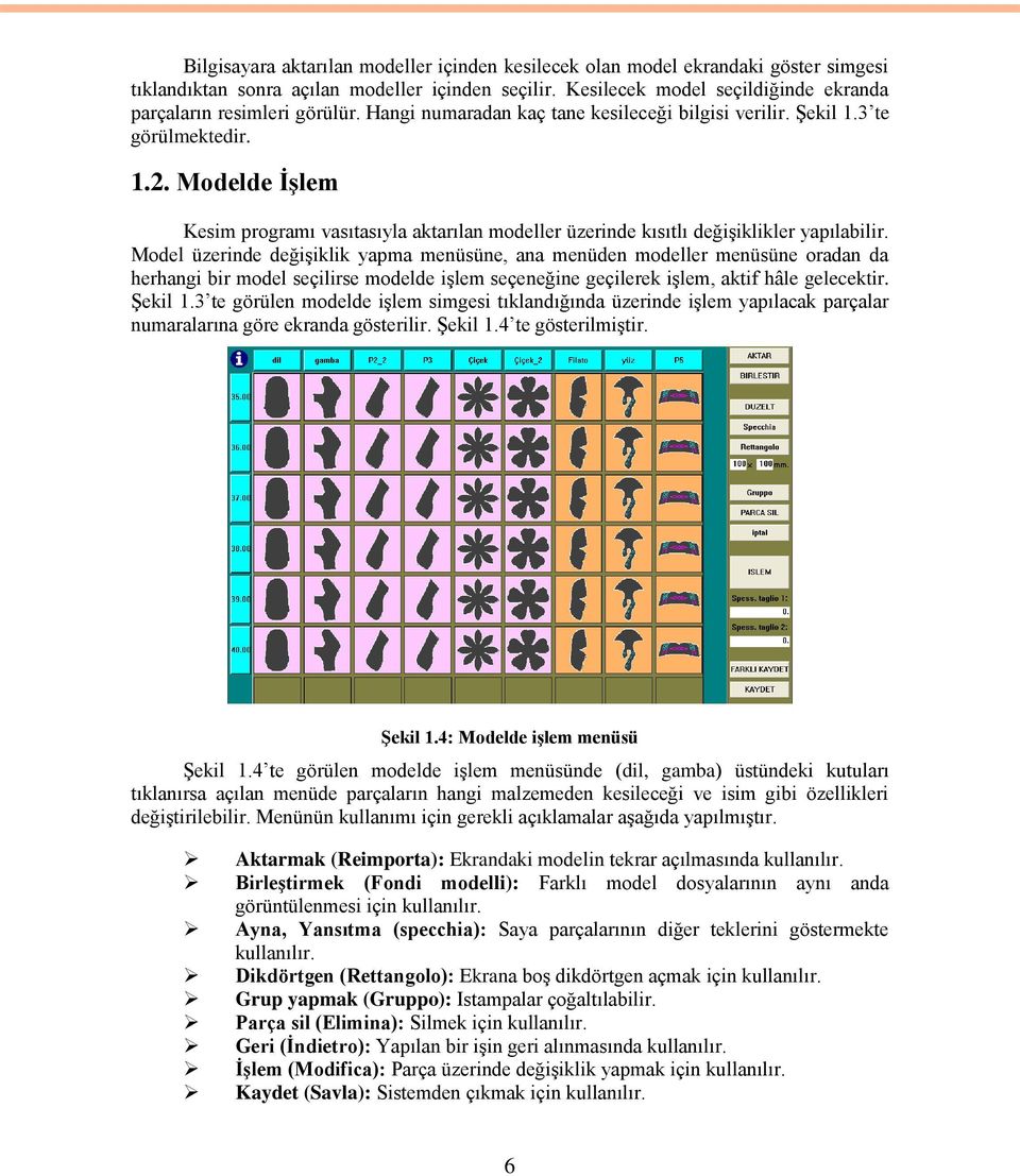 Modelde ĠĢlem Kesim programı vasıtasıyla aktarılan modeller üzerinde kısıtlı değiģiklikler yapılabilir.