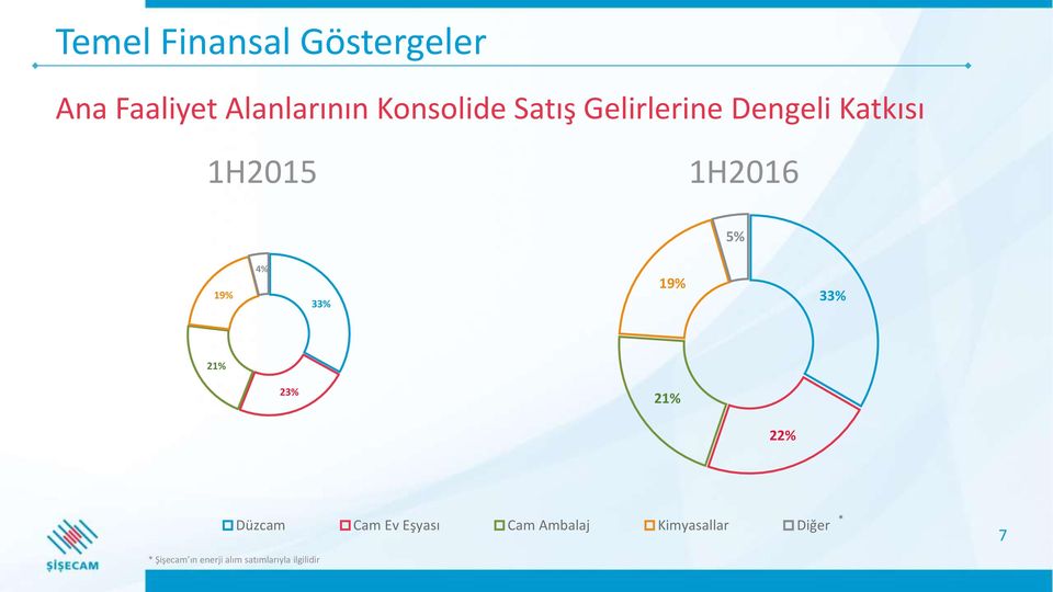 19% 33% 21% 23% 21% 22% * Şişecam ın enerji alım satımlarıyla