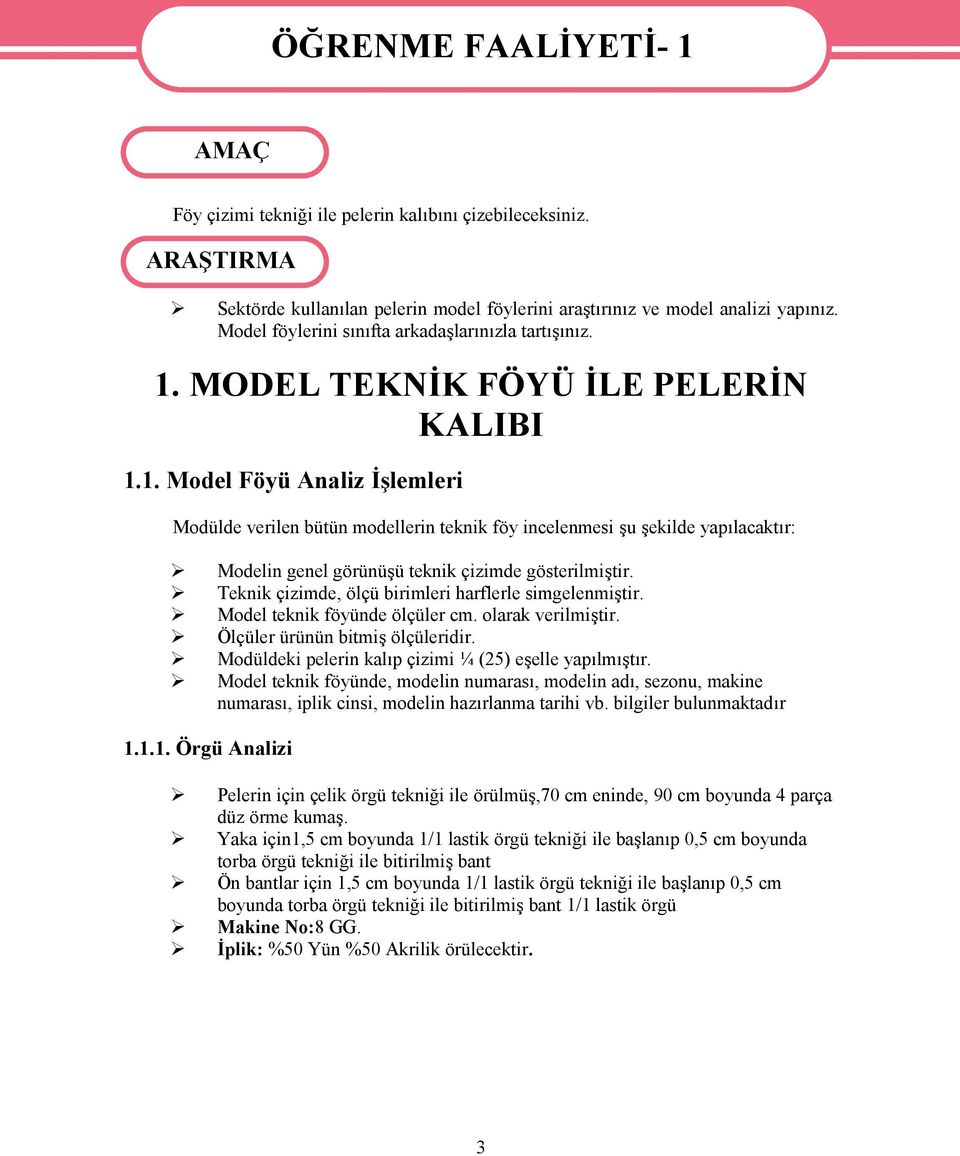 MODEL TEKNİK FÖYÜ İLE PELERİN KALIBI 1.