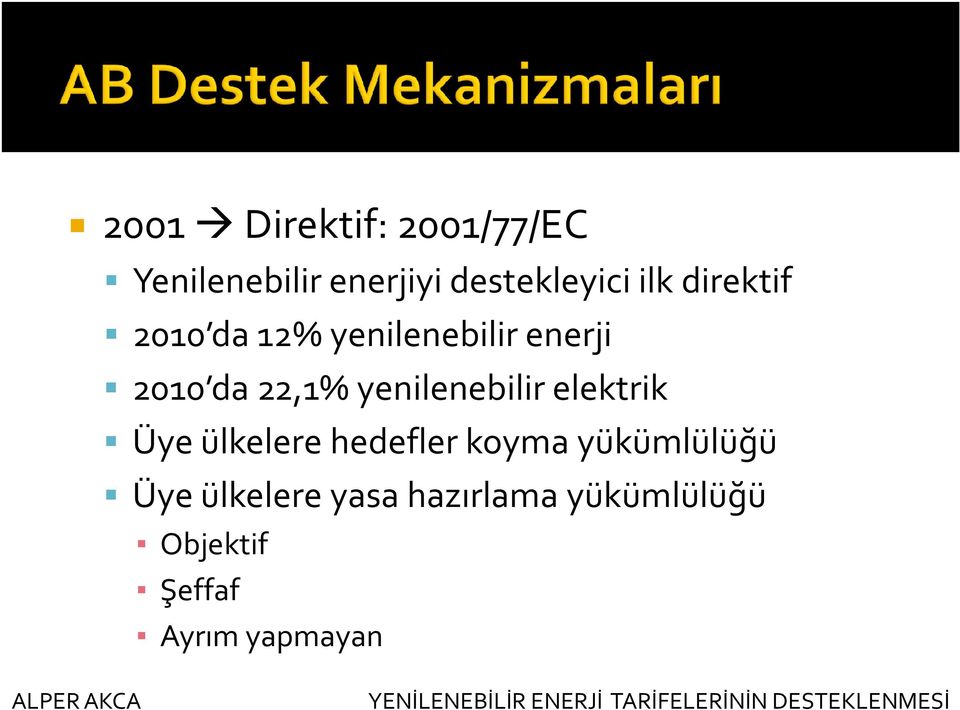 yenilenebilir elektrik Üye ülkelere hedefler koyma yükümlülüğü