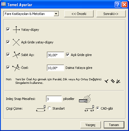 ARCHICAD 9 İLE KOLAY MİMARİ MODELLEME ve GÖRSELLEŞTİRME 1 2 3 4 5 6 2-Açılı Gride yatay-düşey: Yukarıdaki yöntem ile hemen hemen aynıdır.