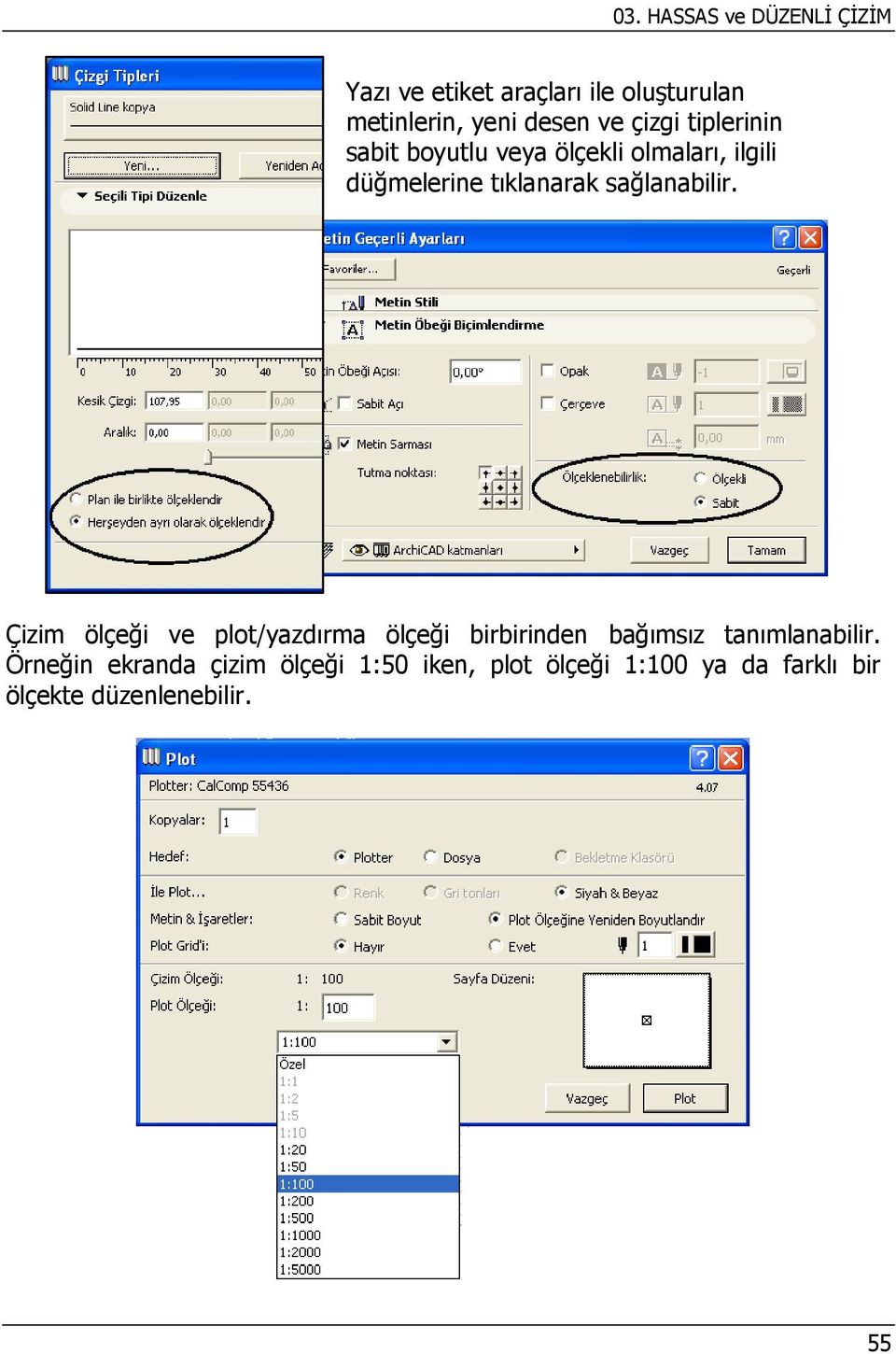sağlanabilir. Çizim ölçeği ve plot/yazdırma ölçeği birbirinden bağımsız tanımlanabilir.