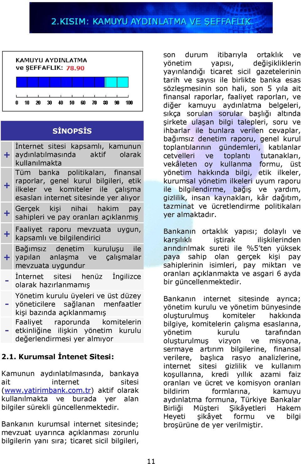 yapılan anlaşma ve çalışmalar mevzuata uygundur İnternet sitesi henüz İngilizce olarak hazırlanmamış Yönetim kurulu üyeleri ve üst düzey yöneticilere sağlanan menfaatler kişi bazında açıklanmamış