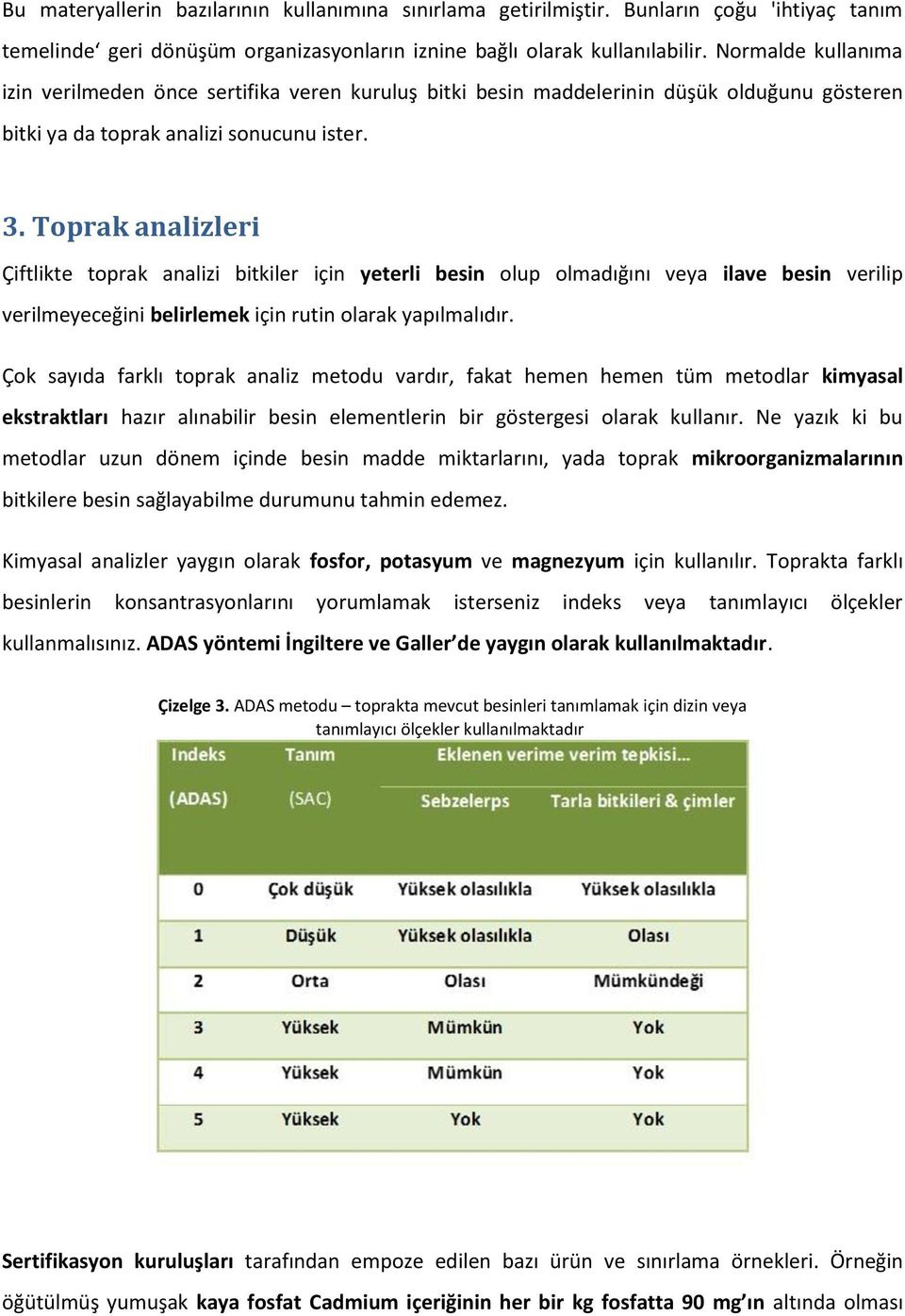 Toprak analizleri Çiftlikte toprak analizi bitkiler için yeterli besin olup olmadığını veya ilave besin verilip verilmeyeceğini belirlemek için rutin olarak yapılmalıdır.