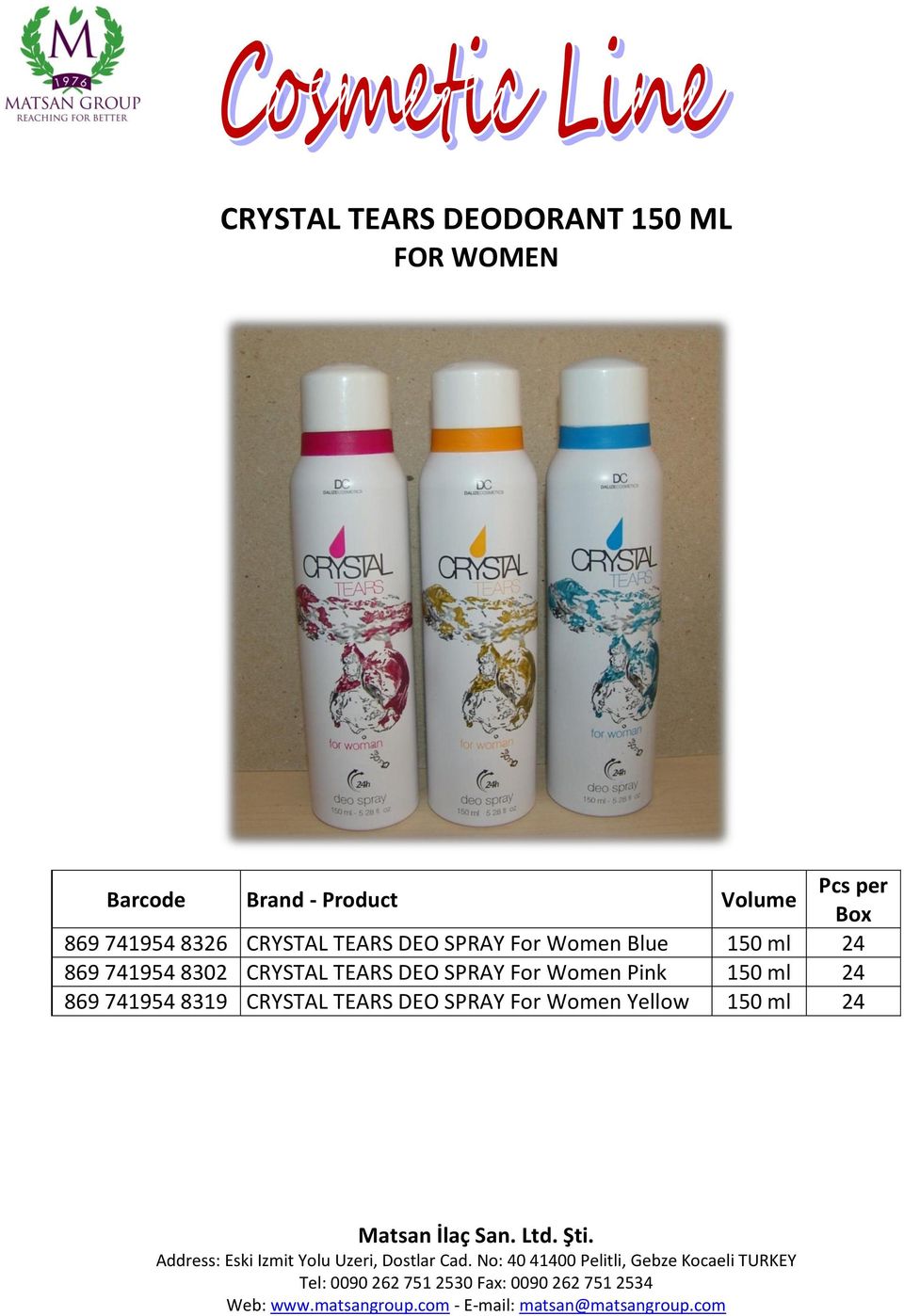 8302 CRYSTAL TEARS DEO SPRAY For Women Pink 150 ml 24 869