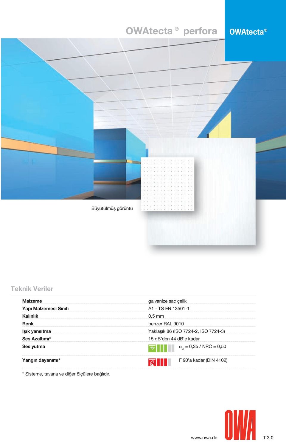 7724-2, ISO 7724-3) Ses Azaltımı* 15 db den 44 db e kadar Ses yutma a w = 0,35 / NRC =