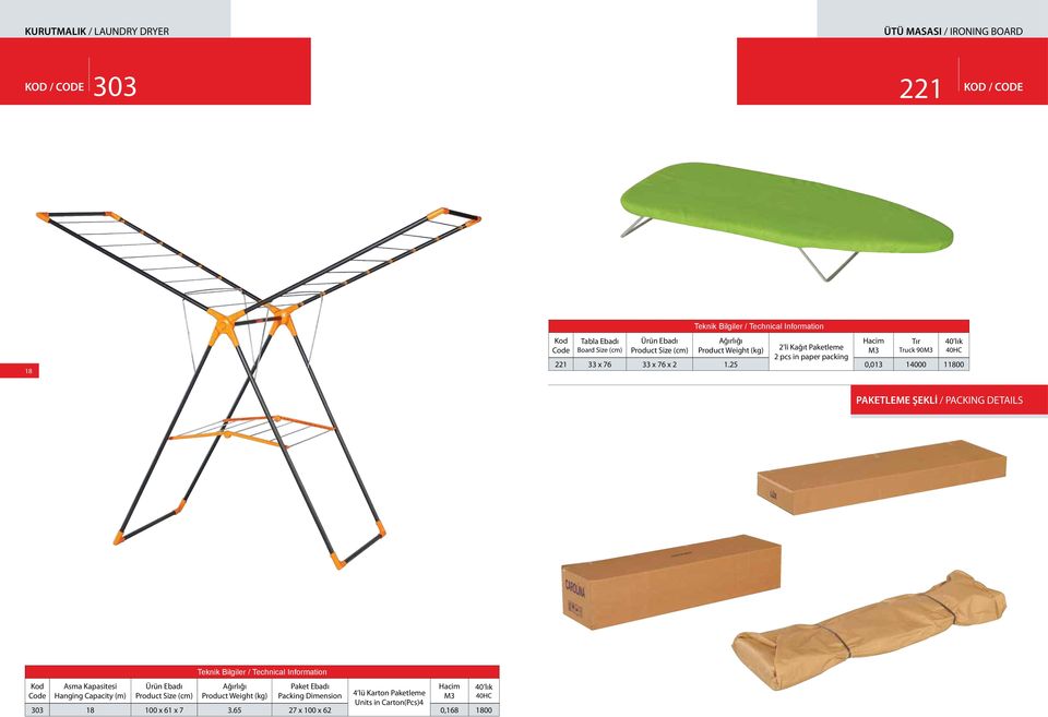 25 0,013 14000 11800 PAKETLEME ŞEKLİ / PACKING DETAILS Kod Asma Kapasitesi Ürün Ebadı Paket Ebadı Hacim 40 lık Code