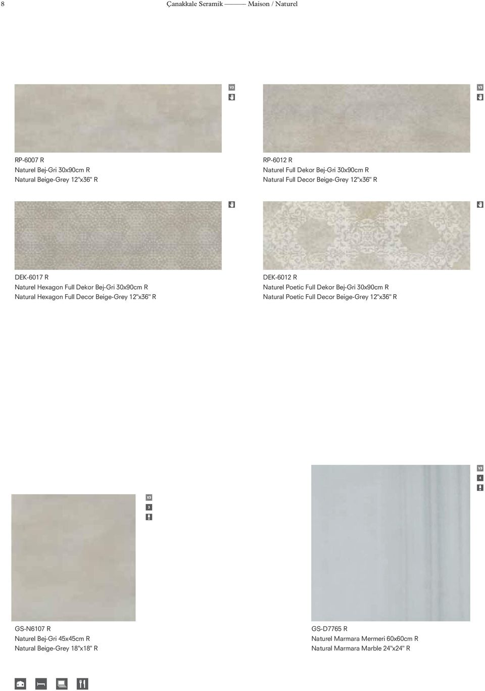 Decor Beige-Grey 12"x36" R DEK-6012 R Naturel Poetic Full Dekor Bej-Gri 30x90cm R Natural Poetic Full Decor Beige-Grey 12"x36" R