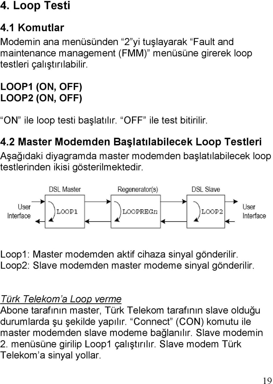 2 Master Modemden Başlatılabilecek Loop Testleri Aşağıdaki diyagramda master modemden başlatılabilecek loop testlerinden ikisi gösterilmektedir.