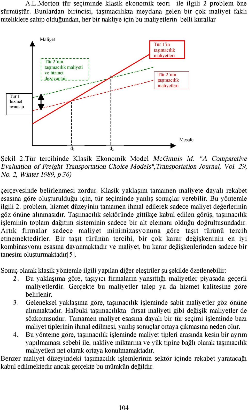 hizmet dezavantajõ Tür 1 in taşõmacõlõk maliyetleri Tür 2 nin taşõmacõlõk maliyetleri Tür 1 hizmet avantajõ d 1 d 2 Mesafe Şekil 2.Tür tercihinde Klasik Ekonomik Model McGõnnis M.