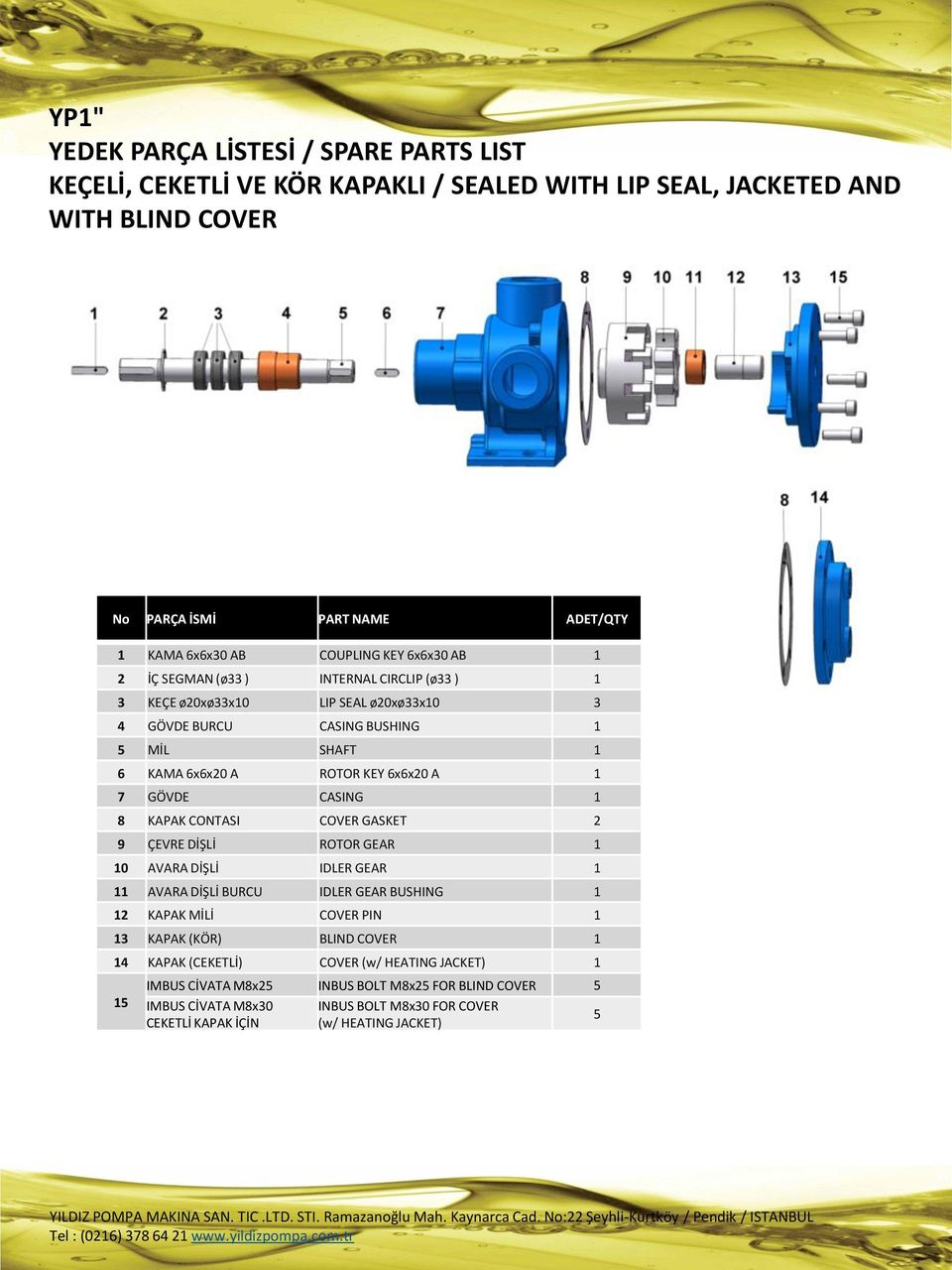 CASING 1 8 KAPAK CONTASI COVER GASKET 2 9 ÇEVRE DİŞLİ ROTOR GEAR 1 10 AVARA DİŞLİ IDLER GEAR 1 11 AVARA DİŞLİ BURCU IDLER GEAR BUSHING 1 12 KAPAK MİLİ COVER PIN 1 13 KAPAK (KÖR) BLIND