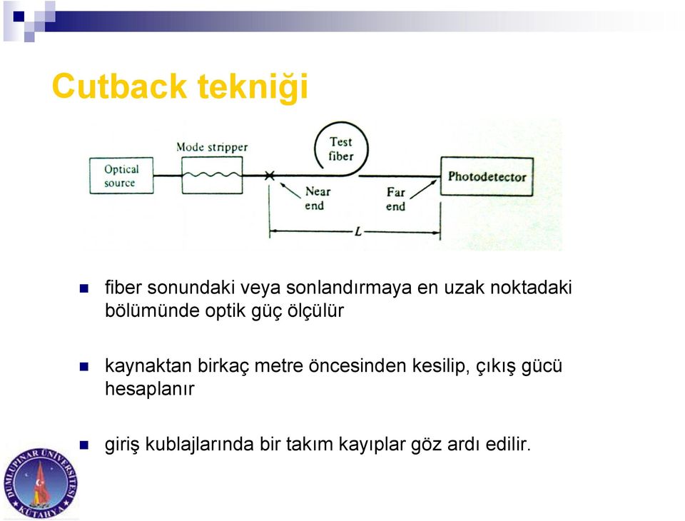 birkaç metre öncesinden kesilip, çıkış gücü hesaplanır