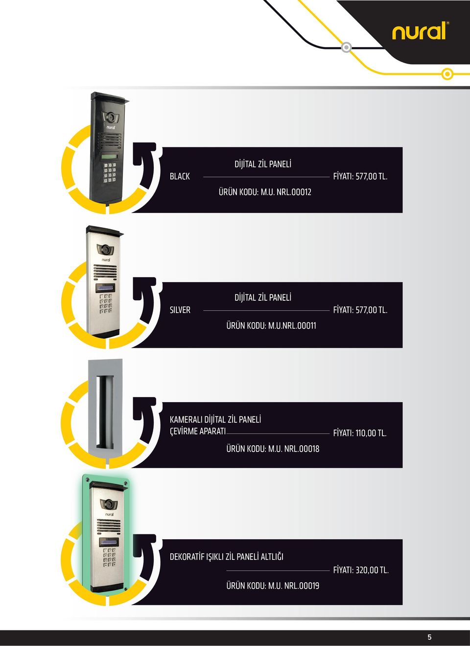 KAMERALI DİJİTAL ZİL PANELİ ÇEVİRME APARATI : M.U. NRL.