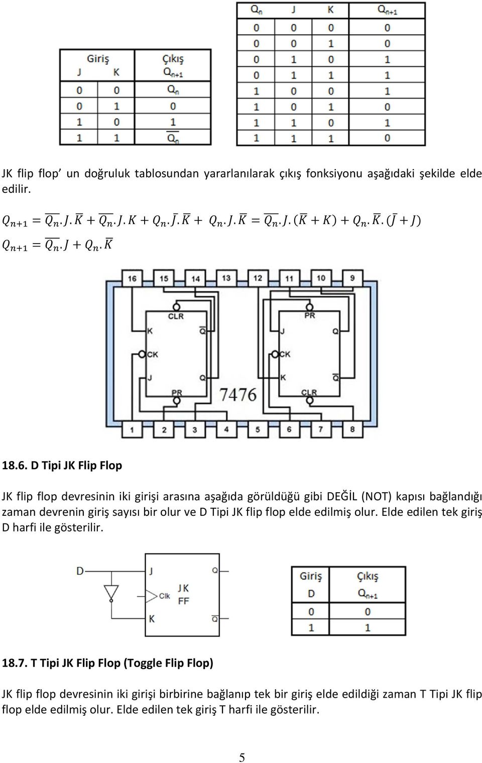 bir olur ve D Tipi JK flip flop elde edilmiş olur. Elde edilen tek giriş D harfi ile gösterilir. 18.7.