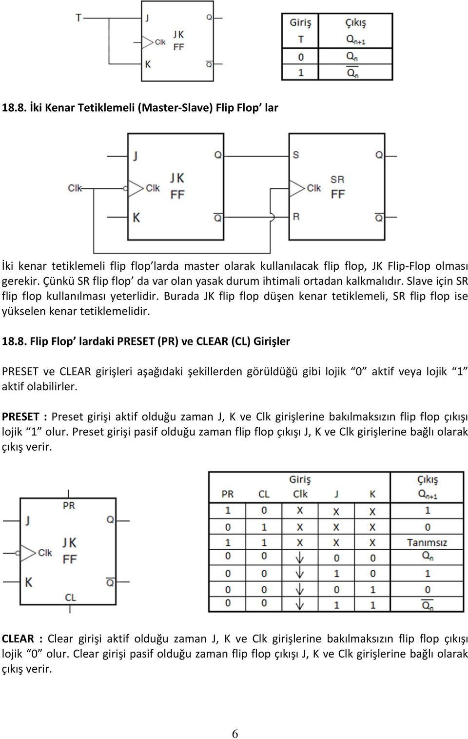 Burada JK flip flop düşen kenar tetiklemeli, SR flip flop ise yükselen kenar tetiklemelidir. 18.