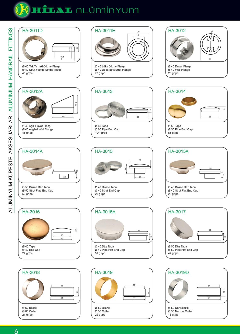 -3016A 18 70 13-3012 Ø Duvar Flanşı Ø Wall Flange 28 gr/pc -3014 Ø Tapa Ø Pipe End Cap 58 gr/pc -3015A Ø Dikme Düz Tapa Ø Strut Flat End Cap 23 gr/pc -3017 R3 13 15 15 15 Ø Tapa Ø End Cap 24 gr/pc Ø