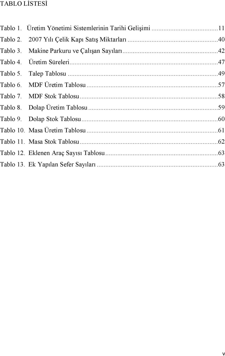 ..57 Tablo 7. MDF Sok Tablosu...58 Tablo 8. Dolap Üreim Tablosu...59 Tablo 9. Dolap Sok Tablosu...60 Tablo 10.