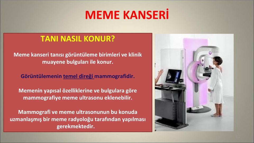 konur. Görüntülemenin temel direği mammografidir.