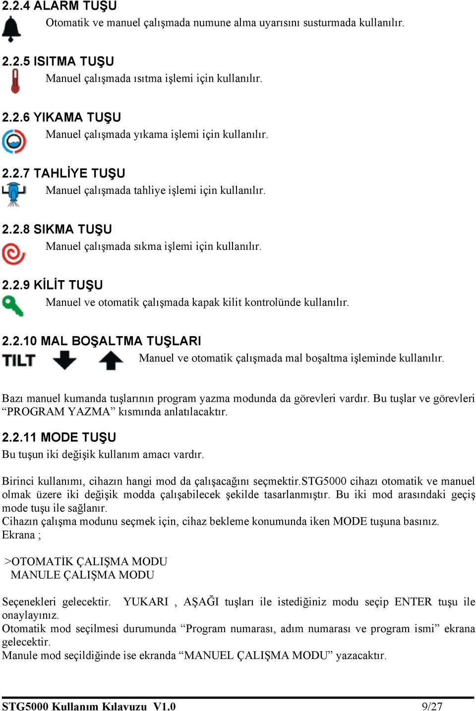 2.2.10 MAL BOŞALTMA TUŞLARI Manuel ve otomatik çalışmada mal boşaltma işleminde kullanılır. Bazı manuel kumanda tuşlarının program yazma modunda da görevleri vardır.