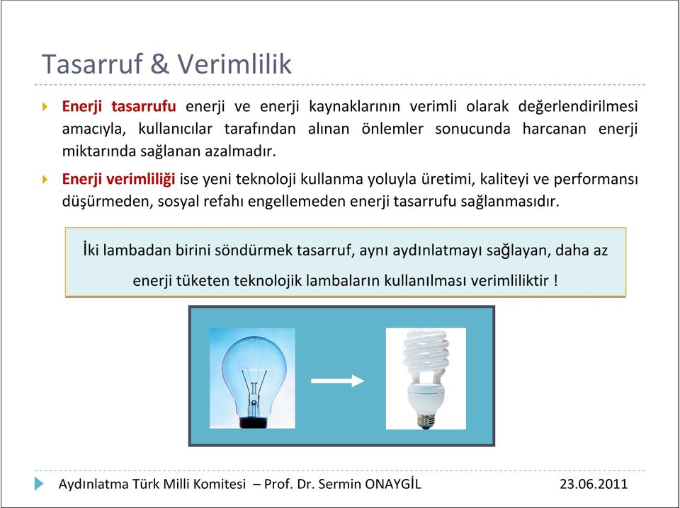 Enerji verimliliği ise yeni teknoloji kullanma yoluyla üretimi, kaliteyi ve performansı düşürmeden, sosyal refahı engellemeden