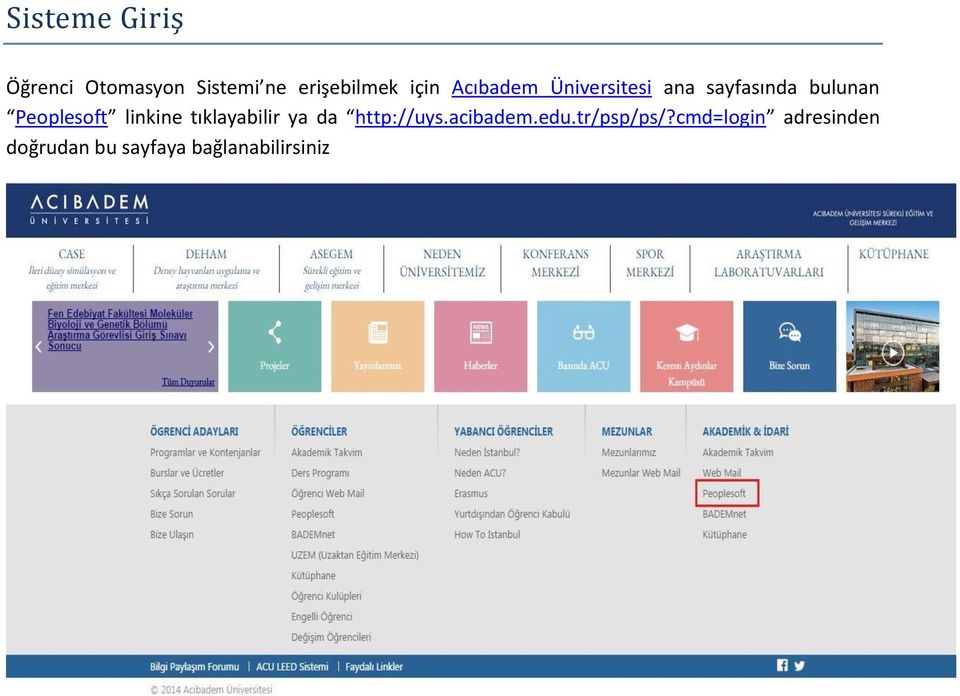 Peoplesoft linkine tıklayabilir ya da http://uys.acibadem.