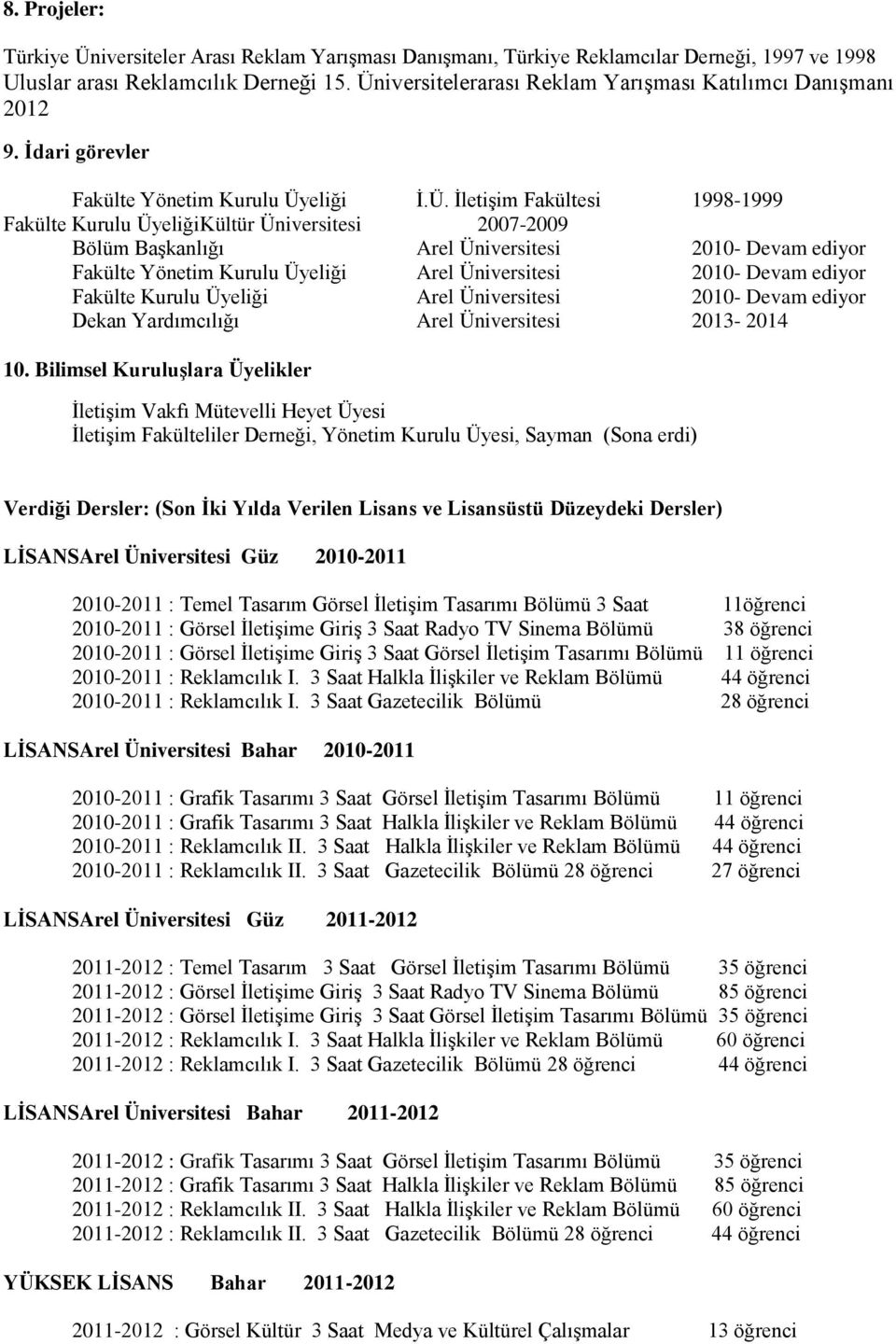 Bölüm Başkanlığı Arel Üniversitesi 2010- Devam ediyor Fakülte Yönetim Kurulu Üyeliği Arel Üniversitesi 2010- Devam ediyor Fakülte Kurulu Üyeliği Arel Üniversitesi 2010- Devam ediyor Dekan