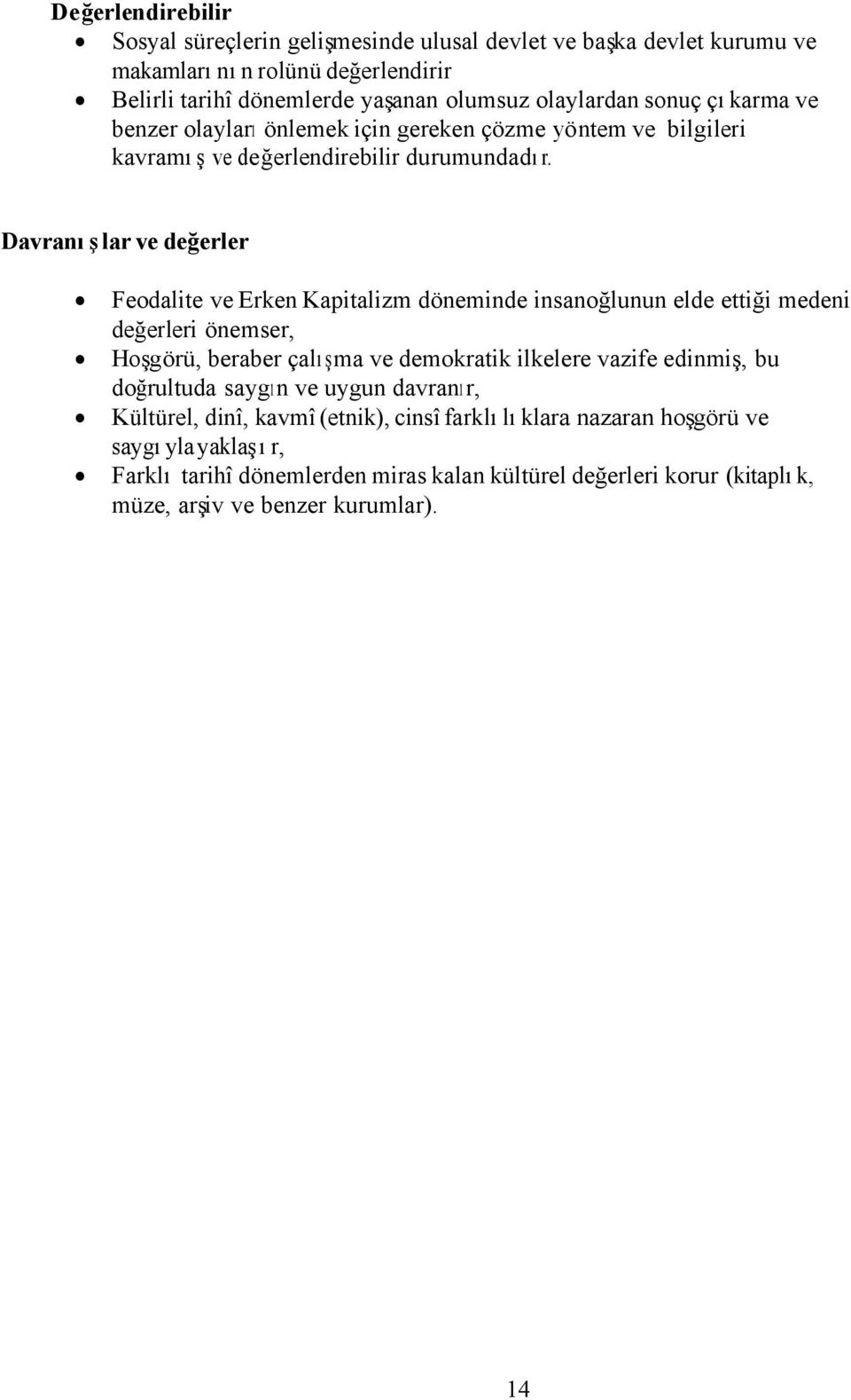 Davranışlar ve değerler Feodalite ve Erken Kapitalizm döneminde insanoğlunun elde ettiği medeni değerleri önemser, Hoşgörü, beraber çalışma ve demokratik ilkelere vazife edinmiş,