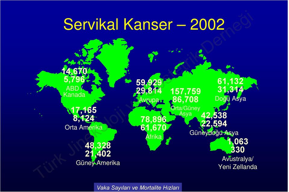 Sayıları ve Mortalite Hızları 157,759 86,708 Orta/Güney Asya 42,538 22,594