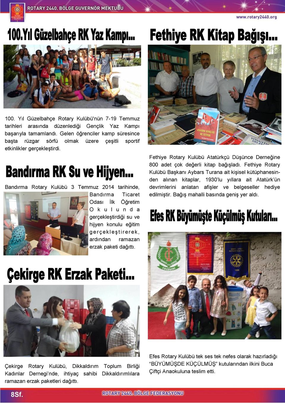 Bandırma Rotary Kulübü 3 Temmuz 2014 tarihinde, Bandırma Ticaret Odası İlk Öğretim O k u l u n d a gerçekleştirdiği su ve hijyen konulu eğitim g e r ç e k l e ş t i r e r e k, ardından ramazan erzak