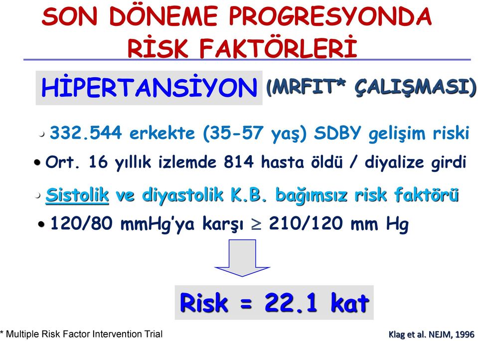 16 yıllık izlemde 814 hasta öldü / diyalize girdi Sistolik ve diyastolik K.B.