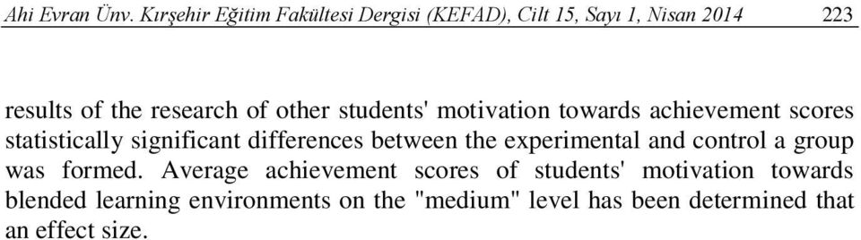 other students' motivation towards achievement scores statistically significant differences between the