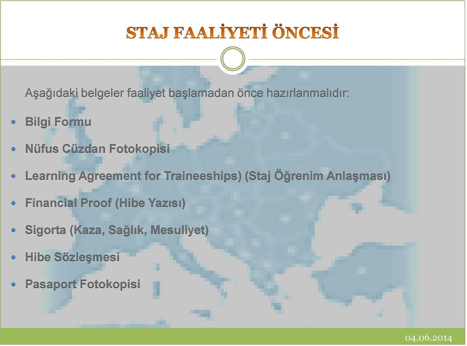 Traineeships) (Staj Öğrenim Anlaşması) Financial Proof (Hibe