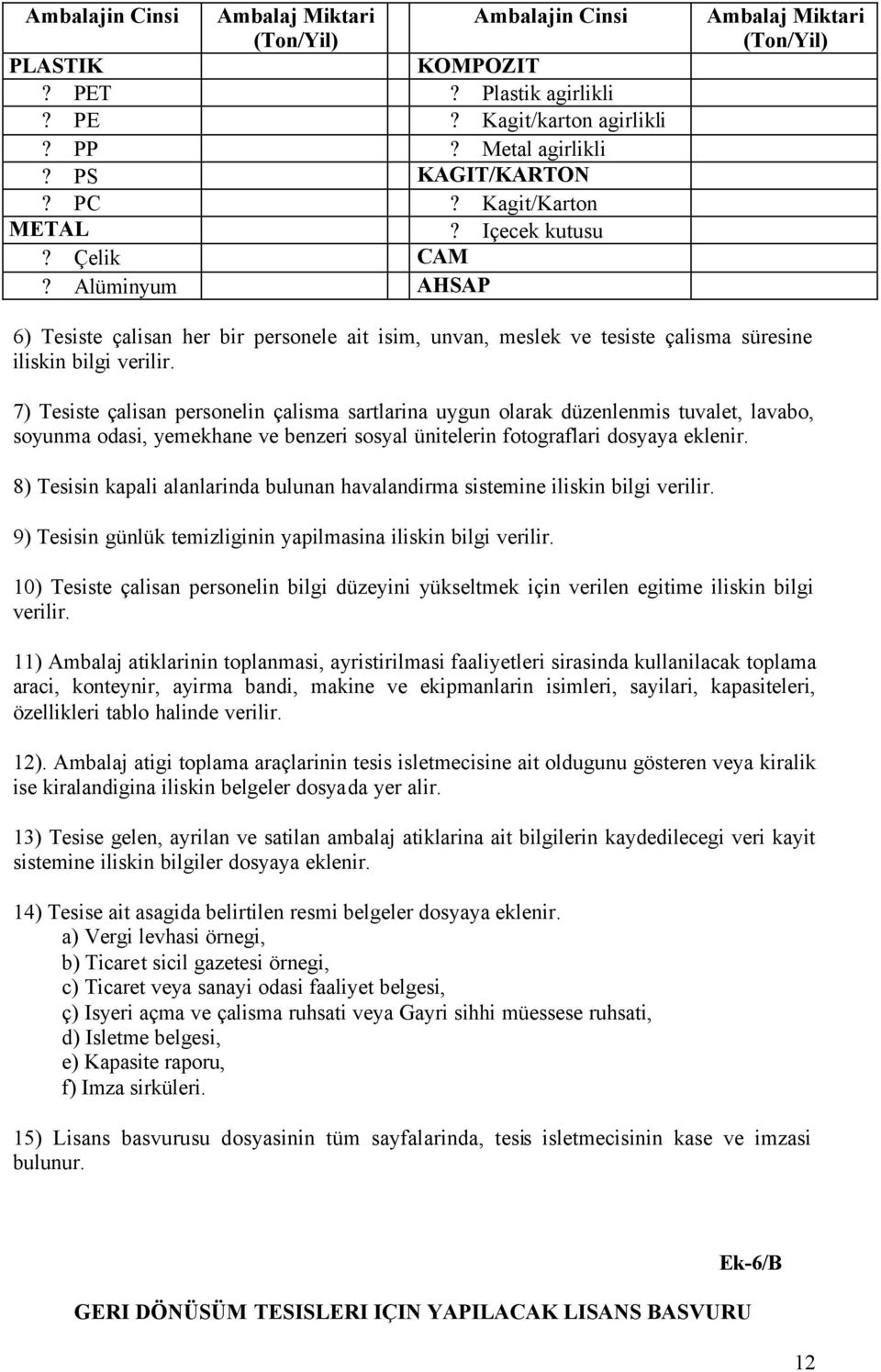 7) Tesiste çalisan personelin çalisma sartlarina uygun olarak düzenlenmis tuvalet, lavabo, soyunma odasi, yemekhane ve benzeri sosyal ünitelerin fotograflari dosyaya eklenir.