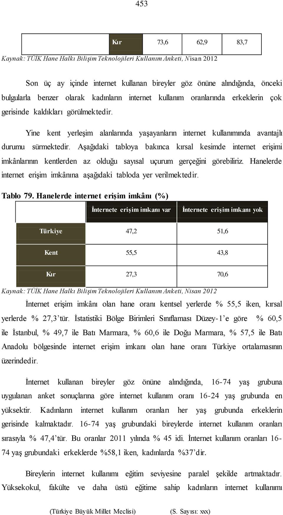 Aşağıdaki tabloya bakınca kırsal kesimde internet erişimi imkânlarının kentlerden az olduğu sayısal uçurum gerçeğini görebiliriz.