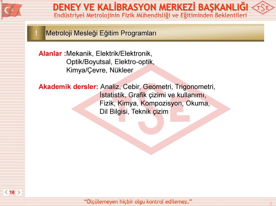 Akademik dersler: Analiz, Cebir, Geometri, Trigonometri, İstatistik,