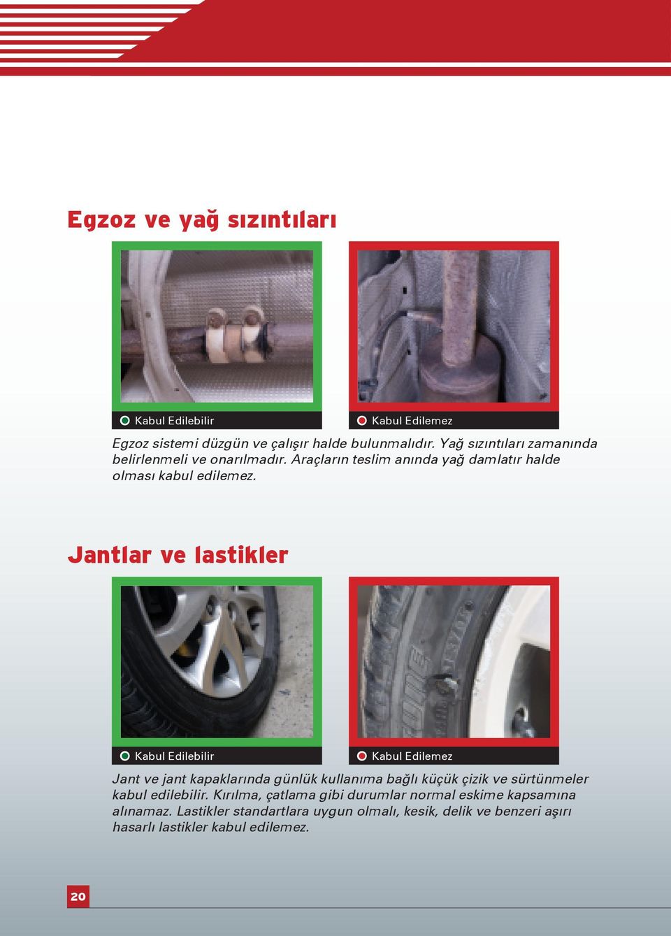 Jantlar ve lastikler Jant ve jant kapaklarında günlük kullanıma bağlı küçük çizik ve sürtünmeler kabul edilebilir.