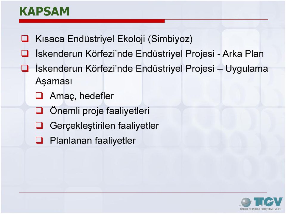 nde Endüstriyel Projesi Uygulama Aşaması Amaç, hedefler Önemli