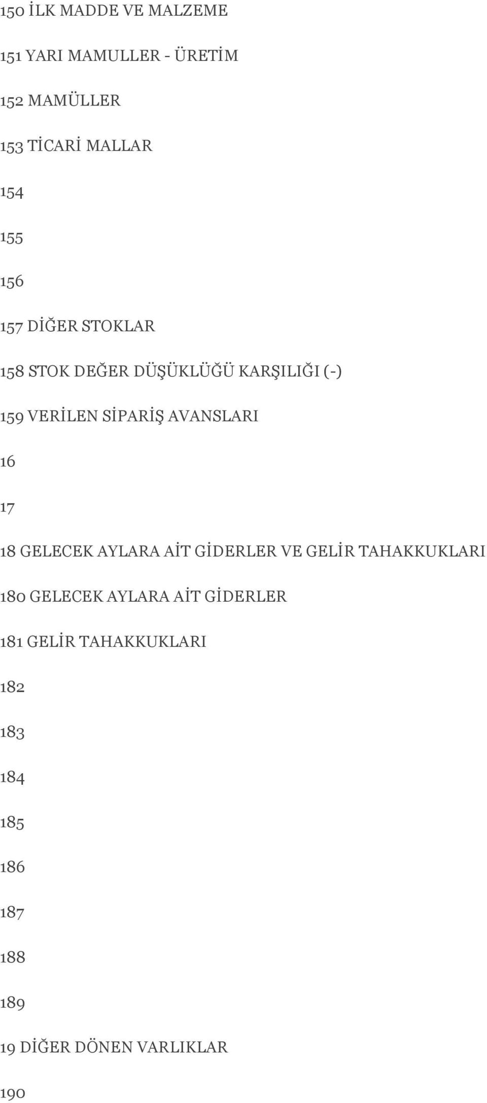 AVANSLARI 16 17 18 GELECEK AYLARA AİT GİDERLER VE GELİR TAHAKKUKLARI 180 GELECEK AYLARA