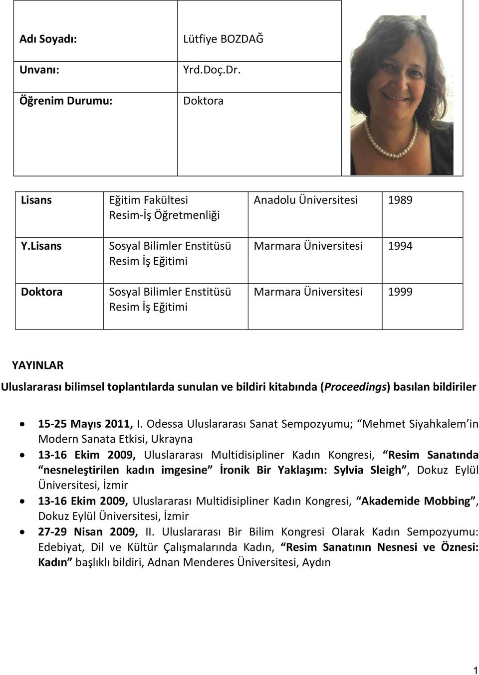 Üniversitesi 1999 YAYINLAR Uluslararası bilimsel toplantılarda sunulan ve bildiri kitabında (Proceedings) basılan bildiriler 15-25 Mayıs 2011, I.