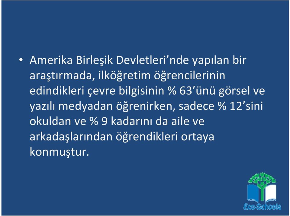 görsel ve yazılı medyadan öğrenirken, sadece % 12 sini okuldan