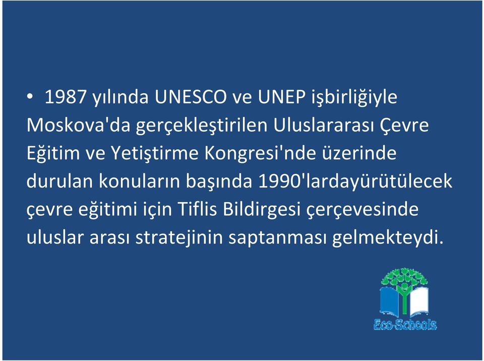 konuların başında 1990'lardayürütülecek çevre eğitimi için Tiflis